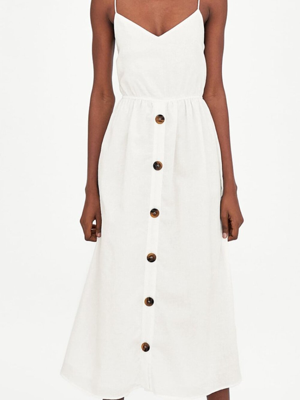 Zara TRF Cream Button Front Strappy Midi Dress S